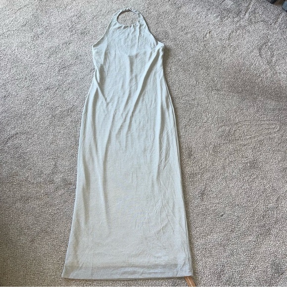 Reformation Selene Knit Dress in Silver Sparklr L Halter Neck Open Back NWT - Picture 6 of 12